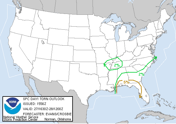 20061027 1630 UTC Day 1 Tornado Probabilities Graphic