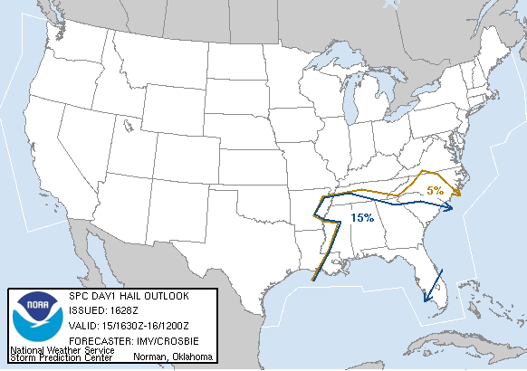 20061115 1630 UTC Day 1 Large Hail Probabilities Graphic