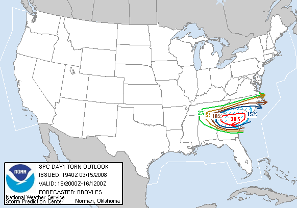 20080315 2000 UTC Day 1 Tornado Probabilities Graphic