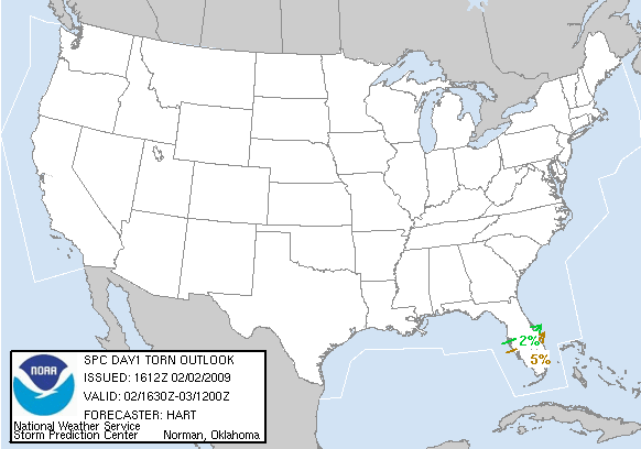 20090202 1630 UTC Day 1 Tornado Probabilities Graphic