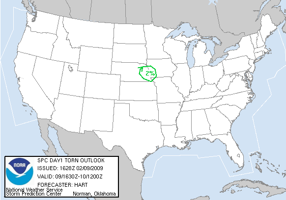 20090209 1630 UTC Day 1 Tornado Probabilities Graphic