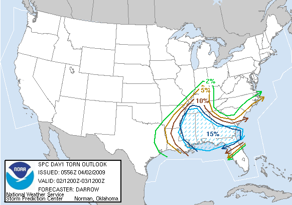 20090402 1200 UTC Day 1 Tornado Probabilities Graphic