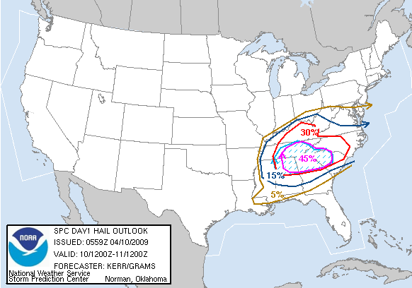 20090410 1200 UTC Day 1 Large Hail Probabilities Graphic