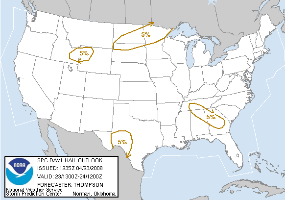 20090423 1300 UTC Day 1 Large Hail Probabilities Graphic