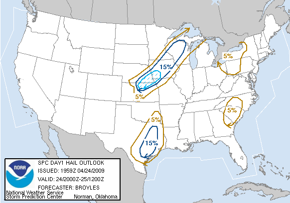 20090424 2000 UTC Day 1 Large Hail Probabilities Graphic