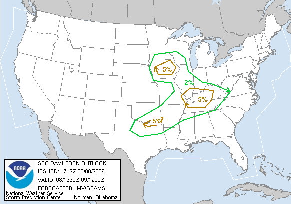 20090508 1630 UTC Day 1 Tornado Probabilities Graphic