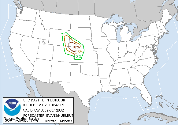 20090605 1300 UTC Day 1 Tornado Probabilities Graphic