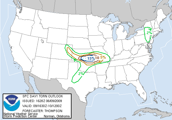 20090609 1630 UTC Day 1 Tornado Probabilities Graphic