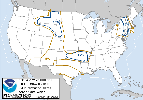 20090630 2000 UTC Day 1 Damaging Wind Probabilities Graphic