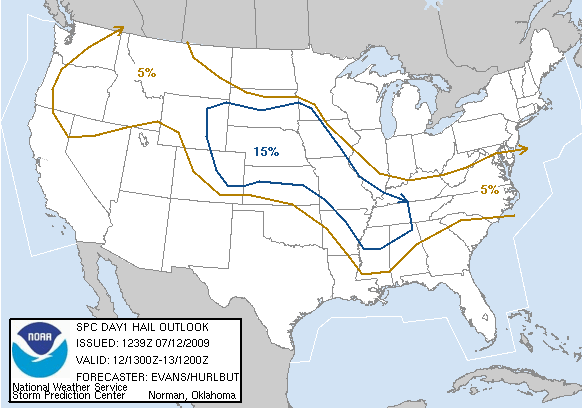 20090712 1300 UTC Day 1 Large Hail Probabilities Graphic