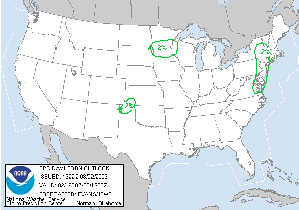 20090802 1630 UTC Day 1 Tornado Probabilities Graphic
