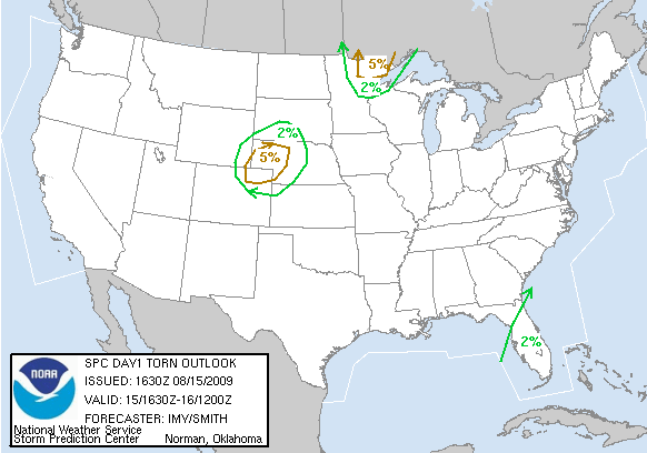 20090815 1630 UTC Day 1 Tornado Probabilities Graphic