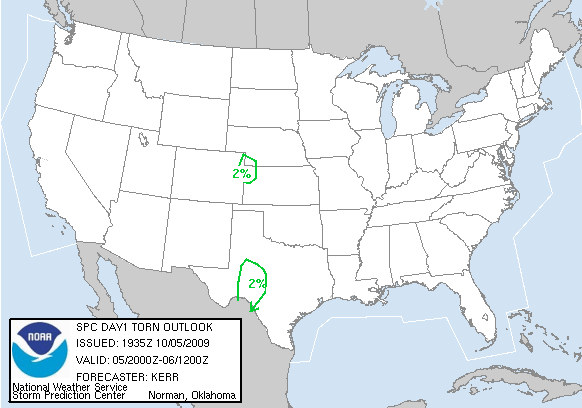 20091005 2000 UTC Day 1 Tornado Probabilities Graphic