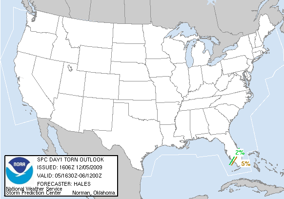20091205 1630 UTC Day 1 Tornado Probabilities Graphic