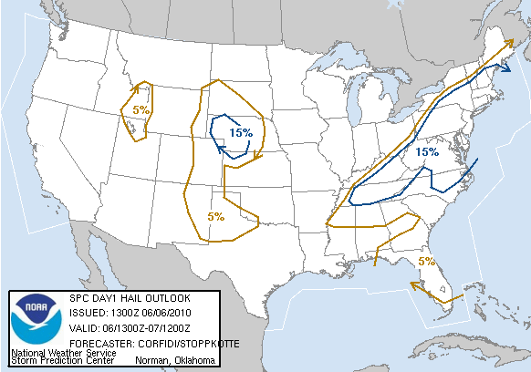 20100606 1300 UTC Day 1 Large Hail Probabilities Graphic