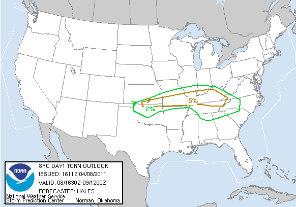 20110408 1630 UTC Day 1 Tornado Probabilities Graphic