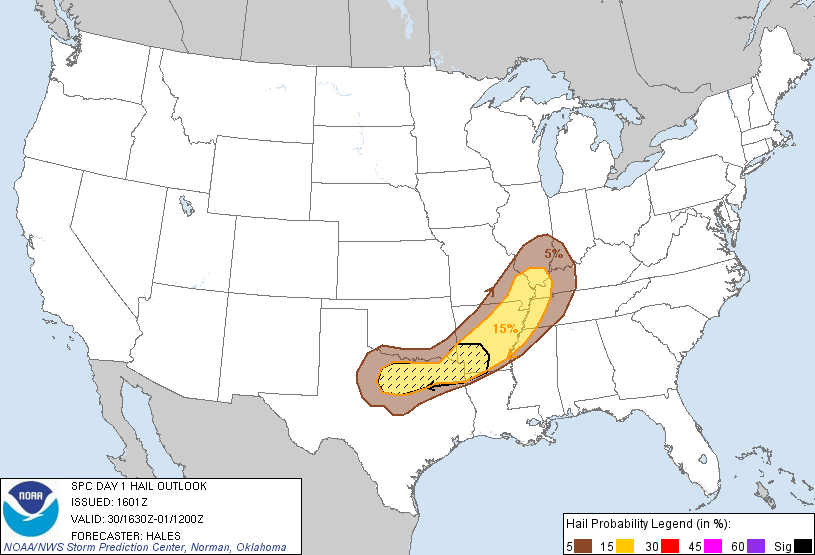 20110430 1630 UTC Day 1 Large Hail Probabilities Graphic