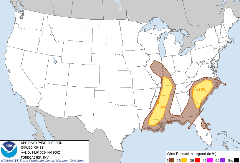 20110514 0100 UTC Day 1 Damaging Wind Probabilities Graphic