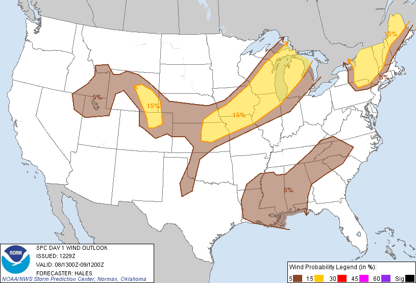 20110608 1300 UTC Day 1 Damaging Wind Probabilities Graphic