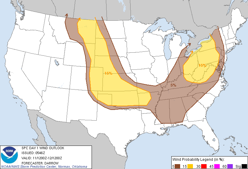 20110611 1200 UTC Day 1 Damaging Wind Probabilities Graphic