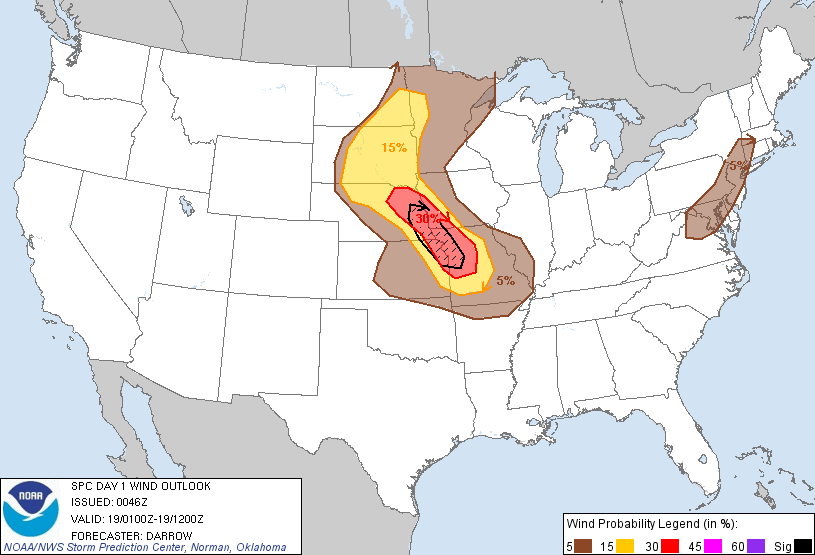 20110819 0100 UTC Day 1 Damaging Wind Probabilities Graphic