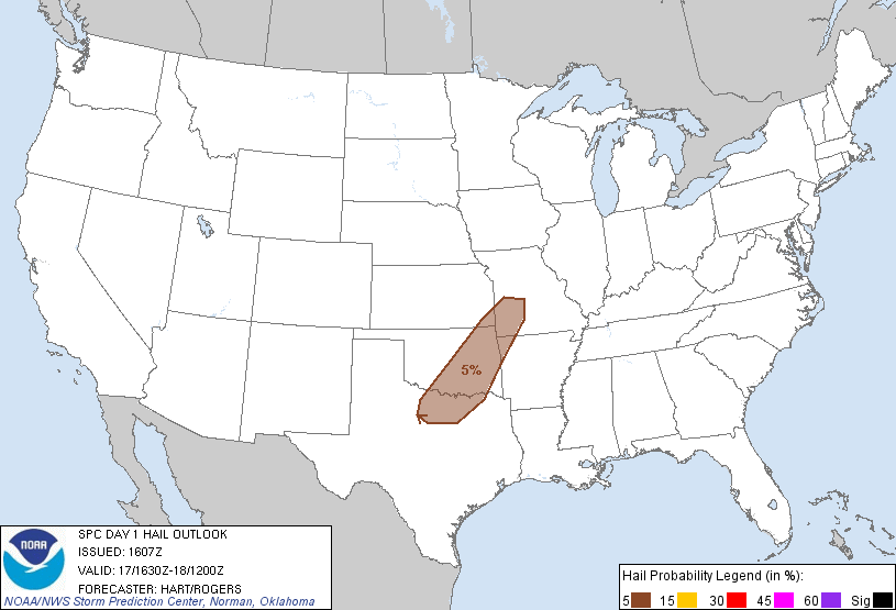 20111017 1630 UTC Day 1 Large Hail Probabilities Graphic