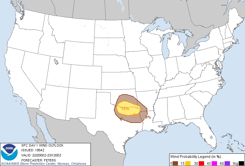 20111022 2000 UTC Day 1 Damaging Wind Probabilities Graphic