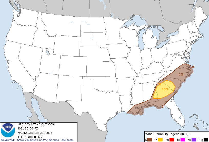 20111123 0100 UTC Day 1 Damaging Wind Probabilities Graphic