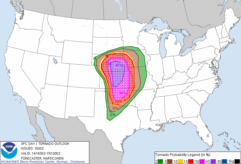 20120414 1630 UTC Day 1 Tornado Probabilities Graphic