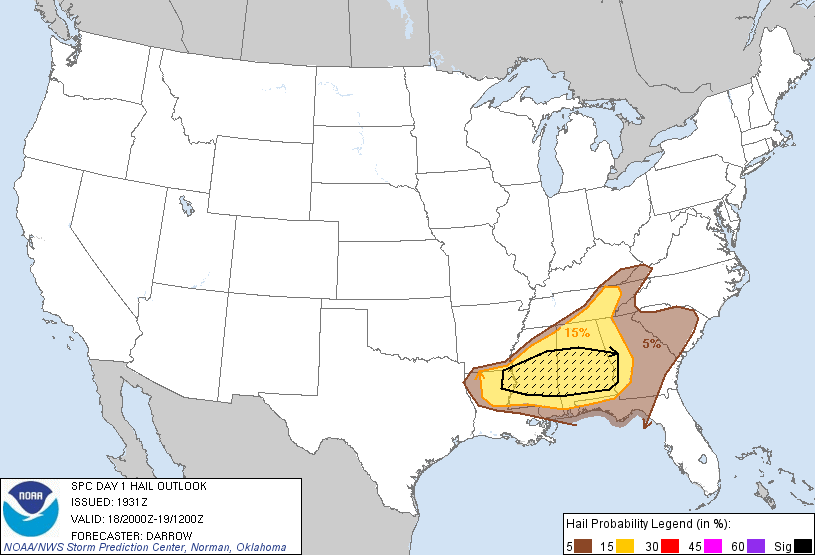 20130318 2000 UTC Day 1 Large Hail Probabilities Graphic