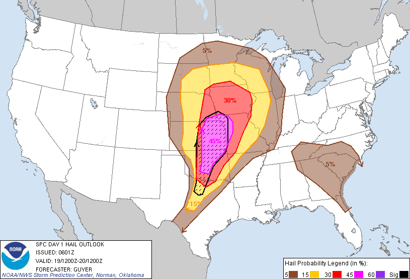 20130519 1200 UTC Day 1 Large Hail Probabilities Graphic