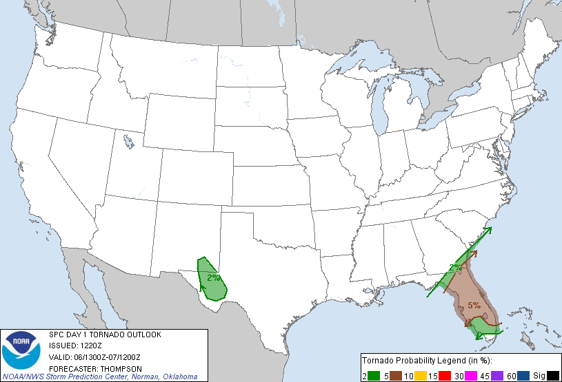 20130606 1300 UTC Day 1 Tornado Probabilities Graphic