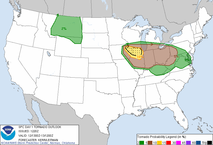 20130612 1300 UTC Day 1 Tornado Probabilities Graphic