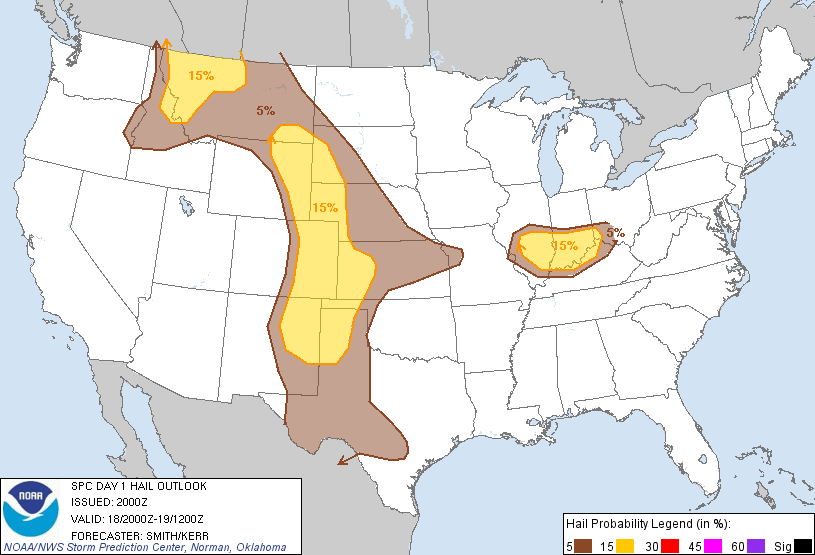 20130618 2000 UTC Day 1 Large Hail Probabilities Graphic