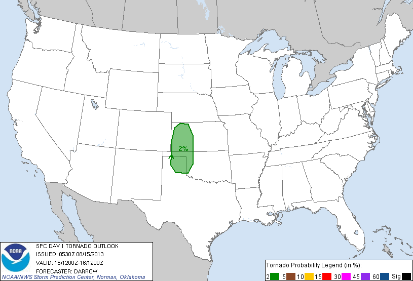 20130815 1200 UTC Day 1 Tornado Probabilities Graphic