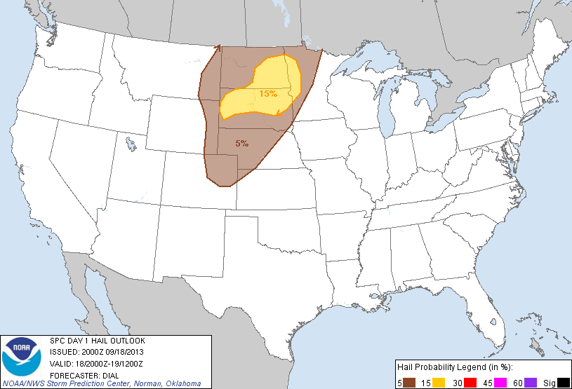 20130918 2000 UTC Day 1 Large Hail Probabilities Graphic