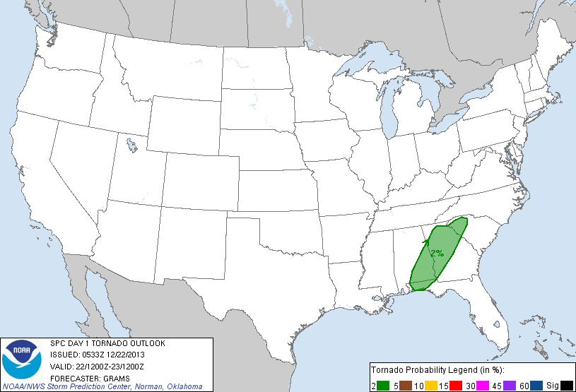 20131222 1200 UTC Day 1 Tornado Probabilities Graphic