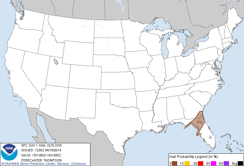 20140415 1300 UTC Day 1 Large Hail Probabilities Graphic