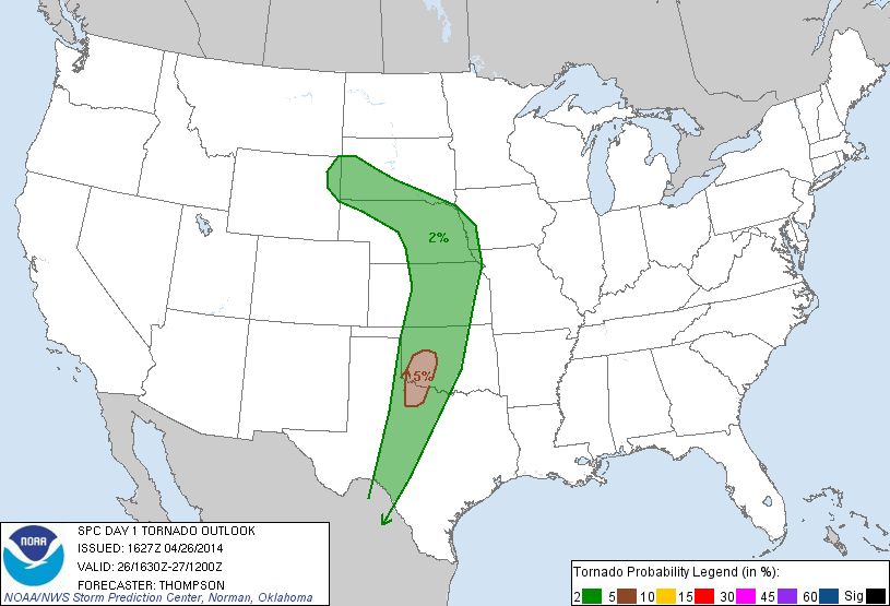 20140426 1630 UTC Day 1 Tornado Probabilities Graphic