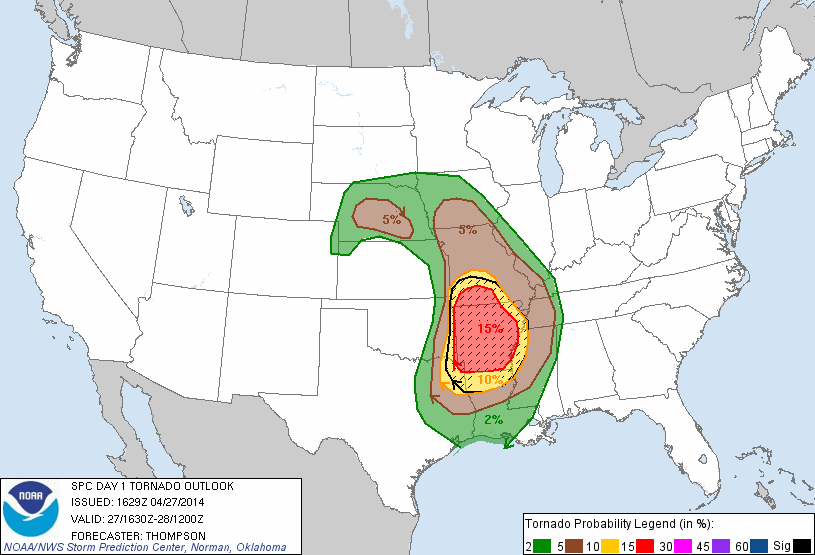 20140427 1630 UTC Day 1 Tornado Probabilities Graphic