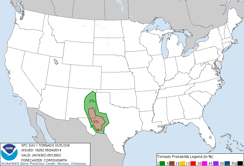 20140524 1630 UTC Day 1 Tornado Probabilities Graphic