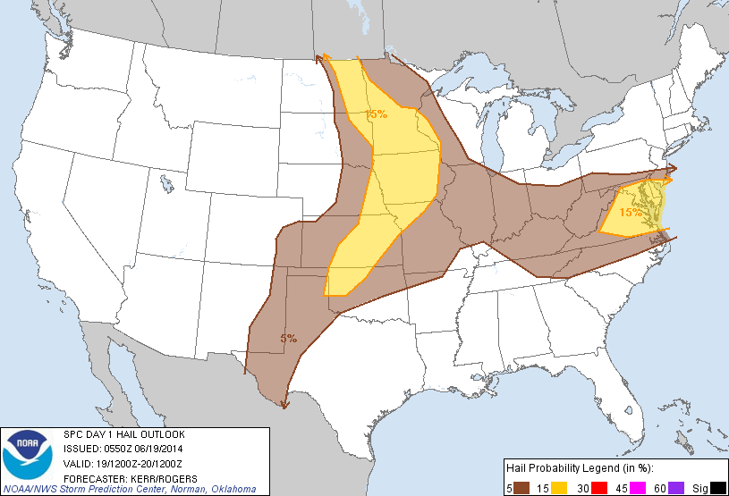 20140619 1200 UTC Day 1 Large Hail Probabilities Graphic