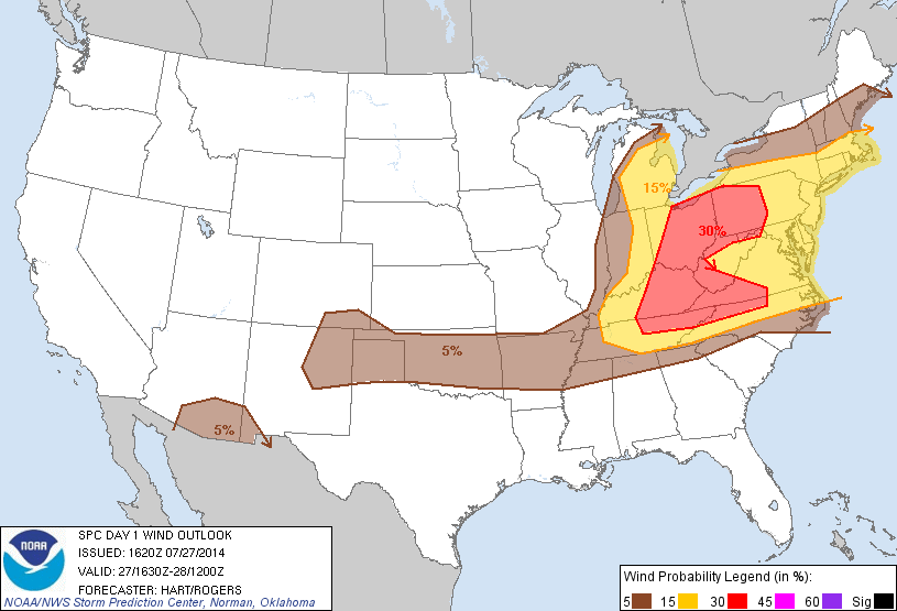 20140727 1630 UTC Day 1 Damaging Wind Probabilities Graphic