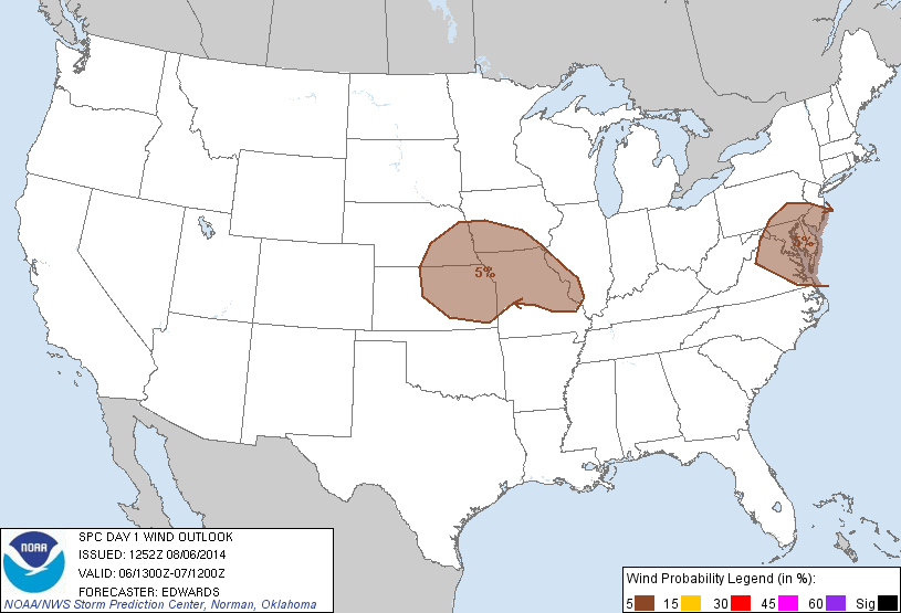 20140806 1300 UTC Day 1 Damaging Wind Probabilities Graphic