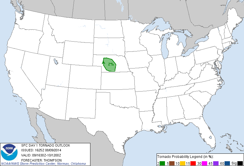 20140809 1630 UTC Day 1 Tornado Probabilities Graphic