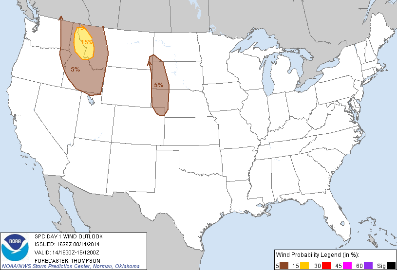 20140814 1630 UTC Day 1 Damaging Wind Probabilities Graphic