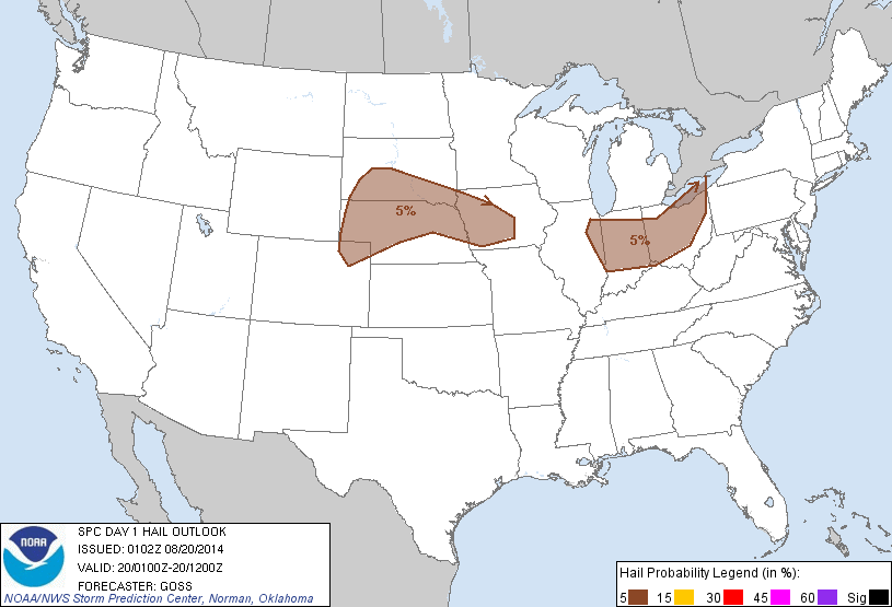 20140820 0100 UTC Day 1 Large Hail Probabilities Graphic