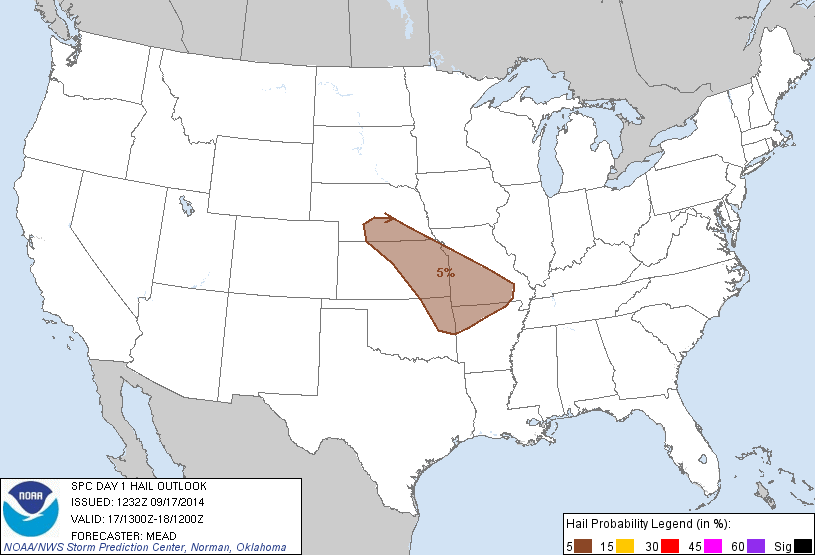 20140917 1300 UTC Day 1 Large Hail Probabilities Graphic