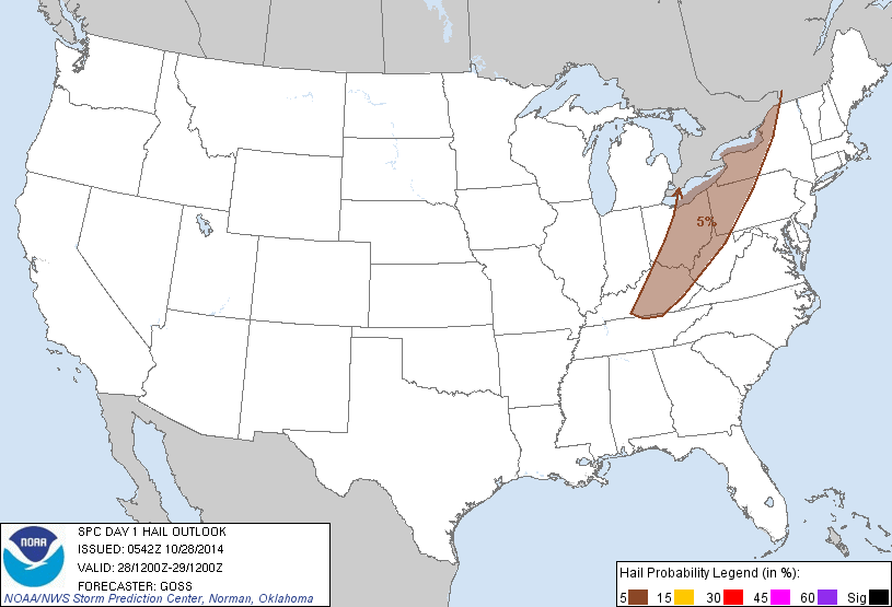 20141028 1200 UTC Day 1 Large Hail Probabilities Graphic