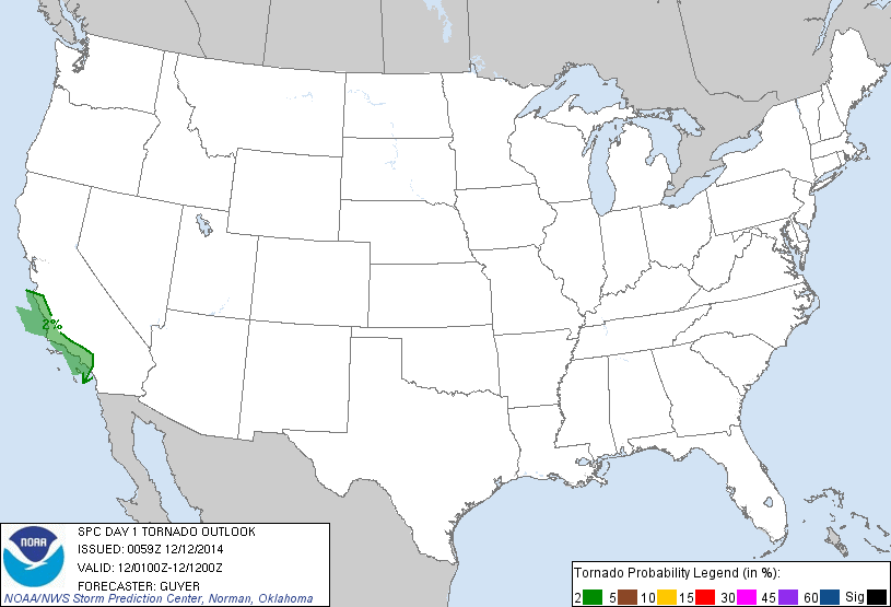 20141212 0100 UTC Day 1 Tornado Probabilities Graphic